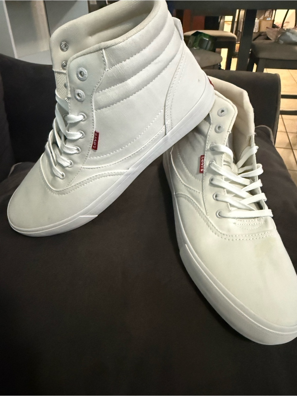 Levi's Men's White High-Top Canvas Sneakers with Red Tab